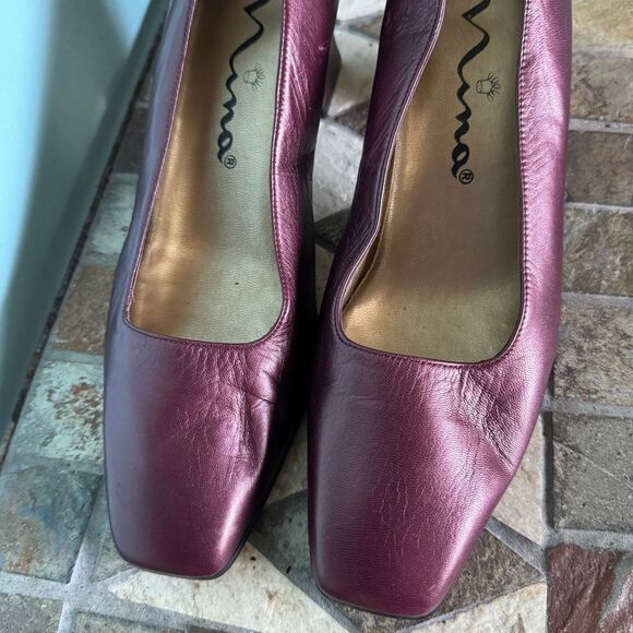 Nina Vintage Ruby Red Leather Block Heel Pumps 8.5 - Picture 3 of 7